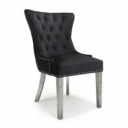 Brushed velvet dining chair with lionhead knocker and stud detail