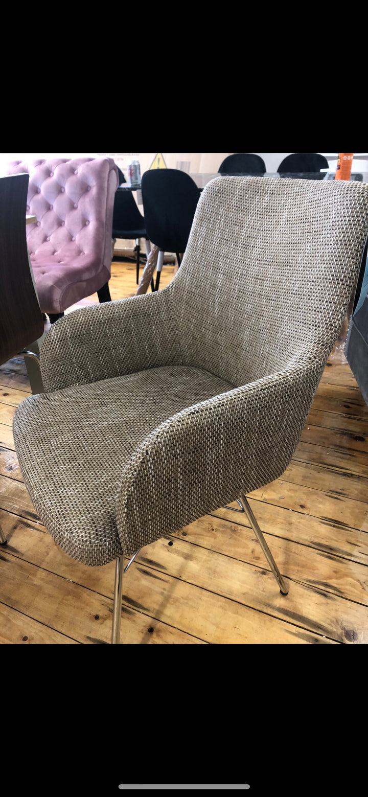 Shankar Sidcup Chrome Legs Tweed Oatmeal Dining Chair