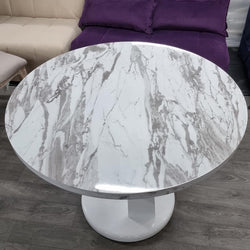 Shankar Saturn Round Marble Effect Top Dining Table High Gloss Grey and White