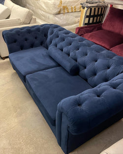 Blue brushed velvet Chesterfield sofa-bed